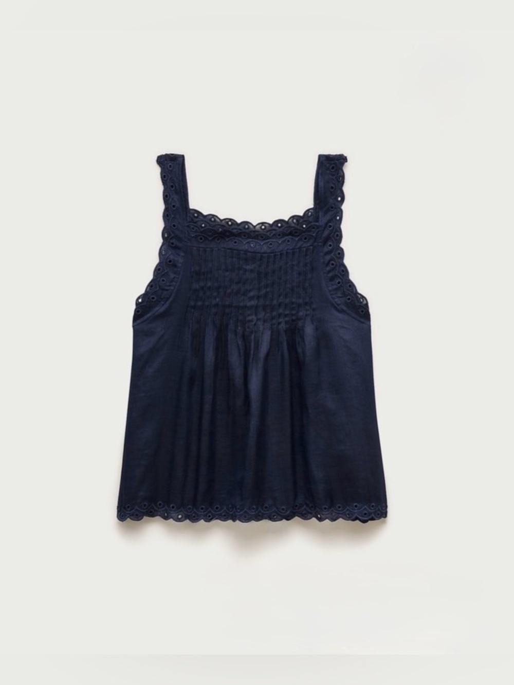 J.Crew. Scallop-trim tank top in ramie.Navy blue. XXS. New without tags.